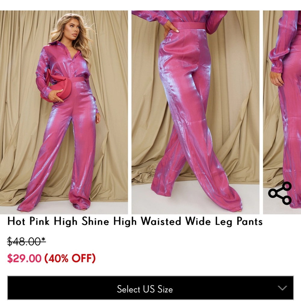 ISO Pretty little things high shine pink pants set